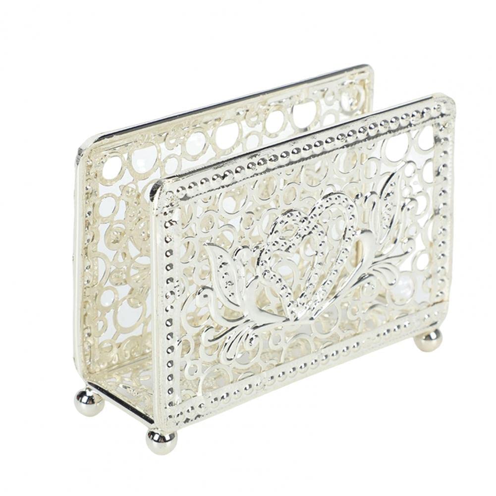 Tissue Case Napkin Holder Wear-resistant Organization Retro Western Restaurant Paper Rack Table Tissue Storage Napkins Stand Tissue Dispenser(Silver)