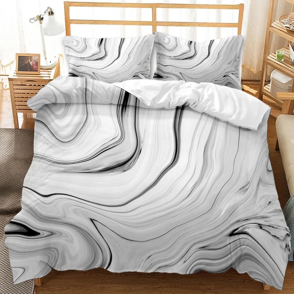 Housse de couette marbre 200x200 anti-plis en microfibre douce pour lit deux places
