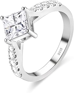 2CT Moissanite Engagement Ring for Women,D Color VVS1 doubel band Princess Cut Solitaire S925 Sterling Silver Plated 18k White Gold Wedding Promise Anniversary Ring