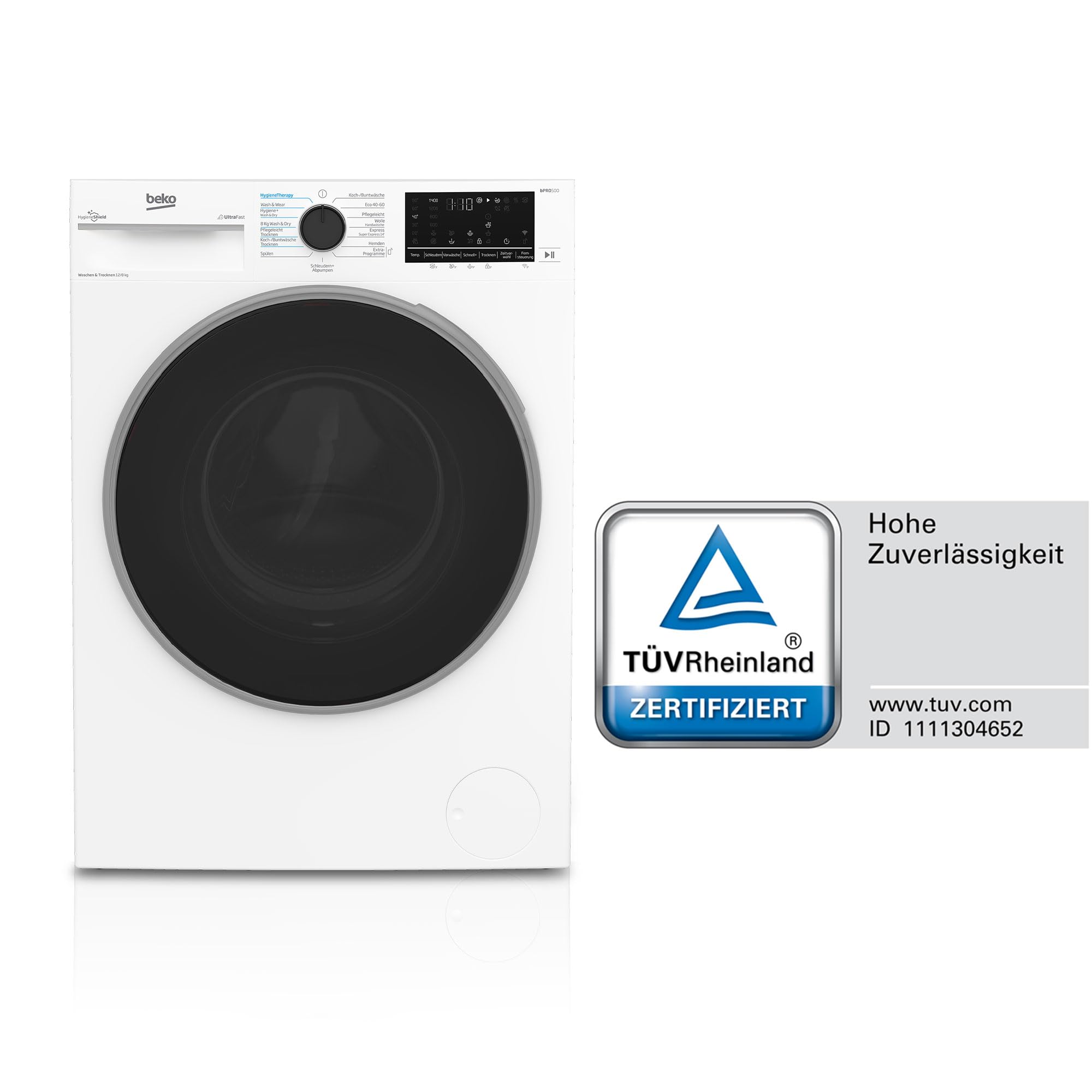 Beko B3DFT512447W freistehender Waschtrockner 12 kg Waschen 8 kg Trocknen 1400 U/min SteamCure AddXtra Hygiene Therapy ProSmart Inverter Motor Weiß