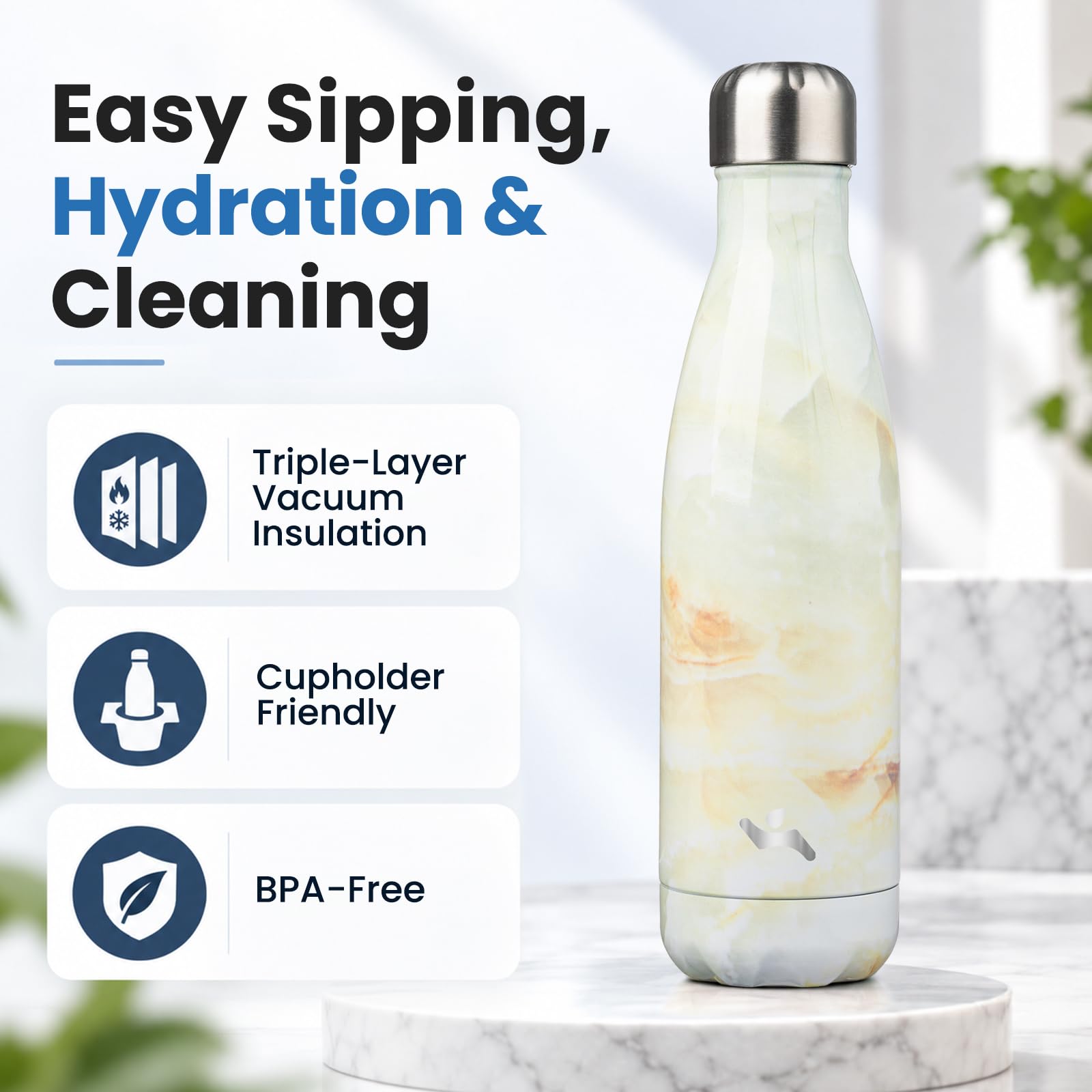 Konokyo Botellas de agua aisladas, botella de metal Vacumm de acero inoxidable de doble pared de 17 onzas para viajes deportivos, mármol-jade