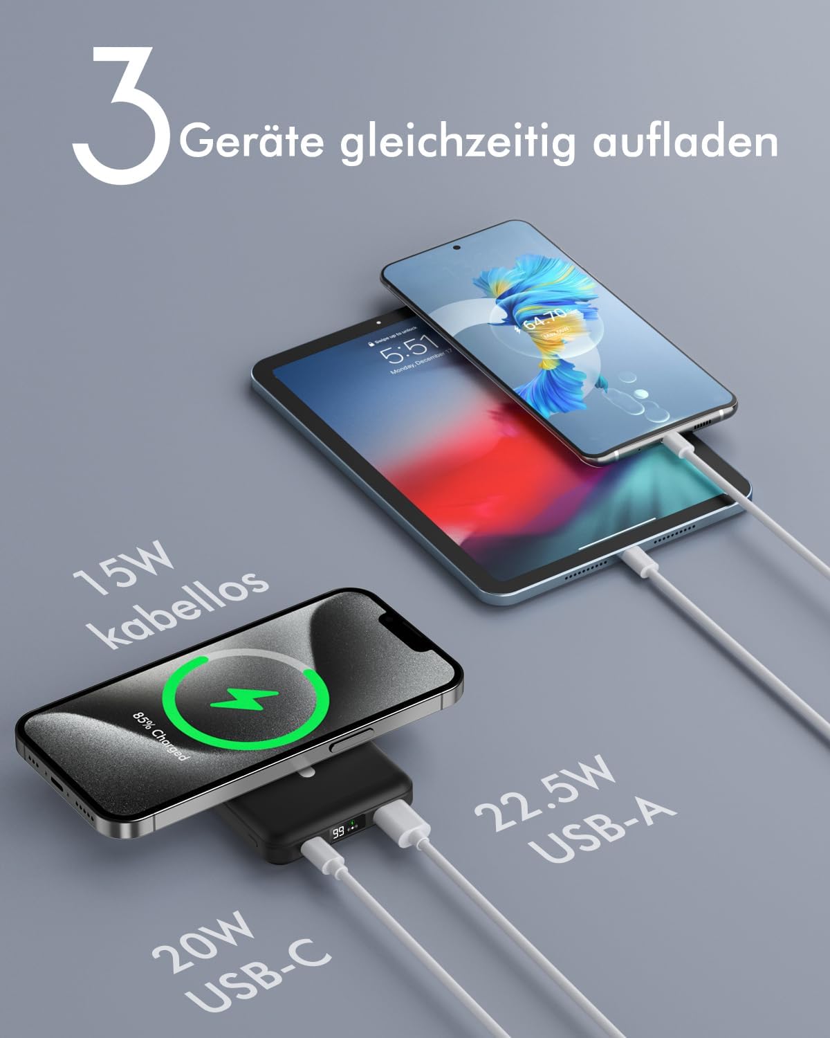 Podoru for Magsafe Powerbank,10000mAh Powerbank iPhone,Faltbarer magnetische powerbank PD 22.5W Schnellladen mit LED Display Kompatibel mit Mag-Safe für iPhone 16/15/14/13/12 Pro Max/Pro/Plus/Mini - Image 5