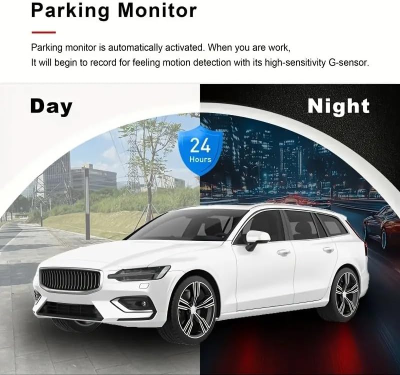 Dash Cam with suction cup mount and controls, showing 230 degree rotation