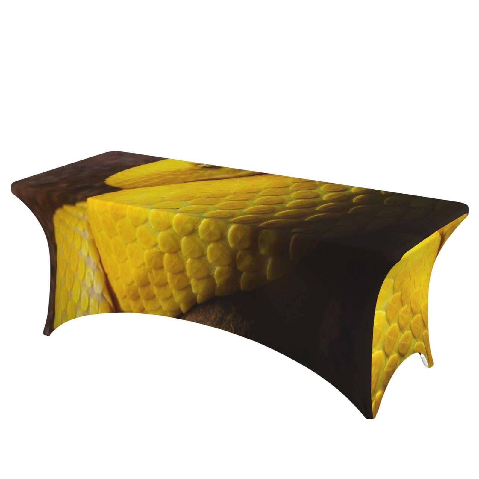 DCEHGEW 6FT Spandex Rectangular Table Cloth, Yellow Snake Printed Fitted Elastic Tablecloths Washable Table Cover for Event, Wedding, Banquet & Party