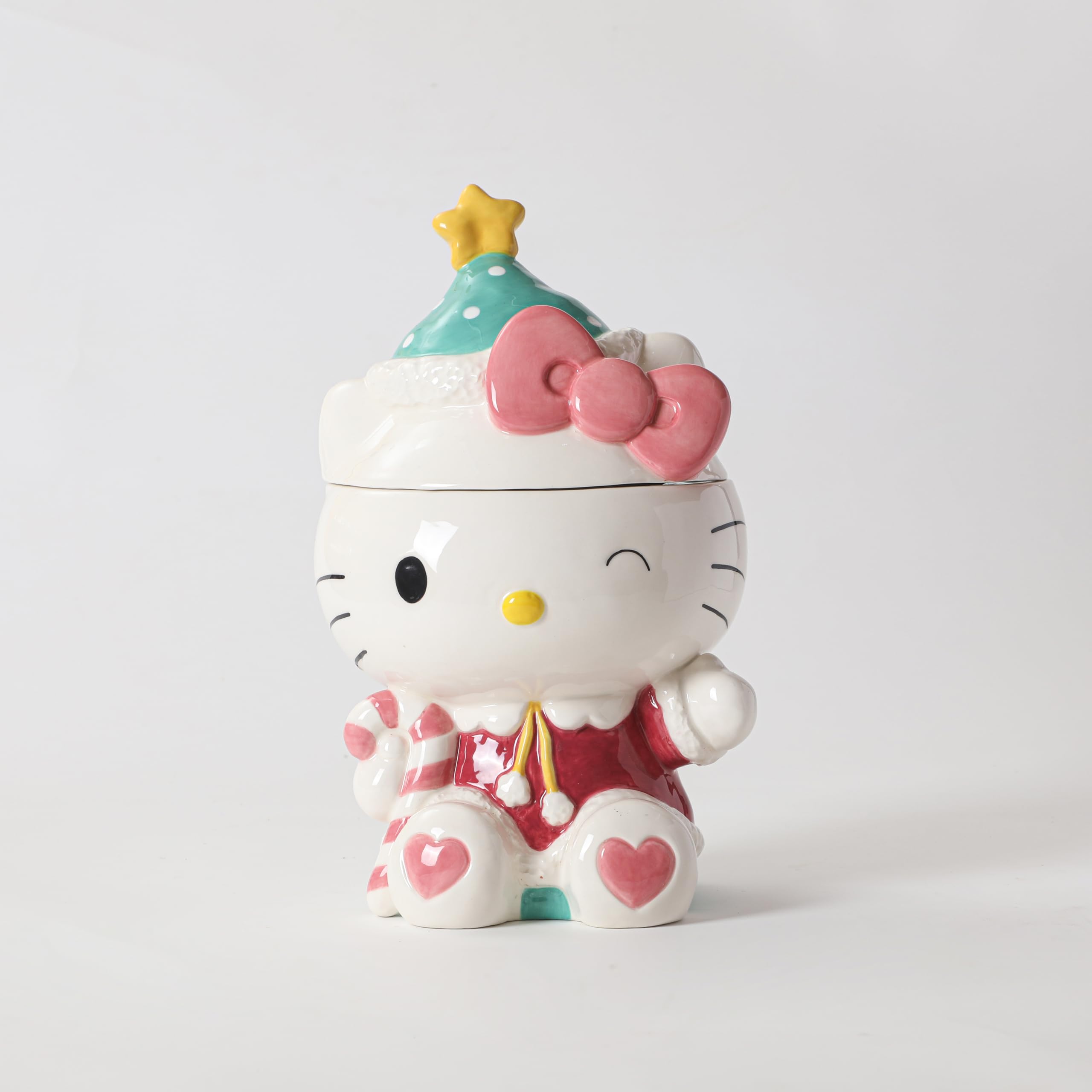 Hello Kitty Holiday Candy Cane Cookie Jar, 6" L x 5.5" W x 9.5" H Created by Blue Sky Clayworks