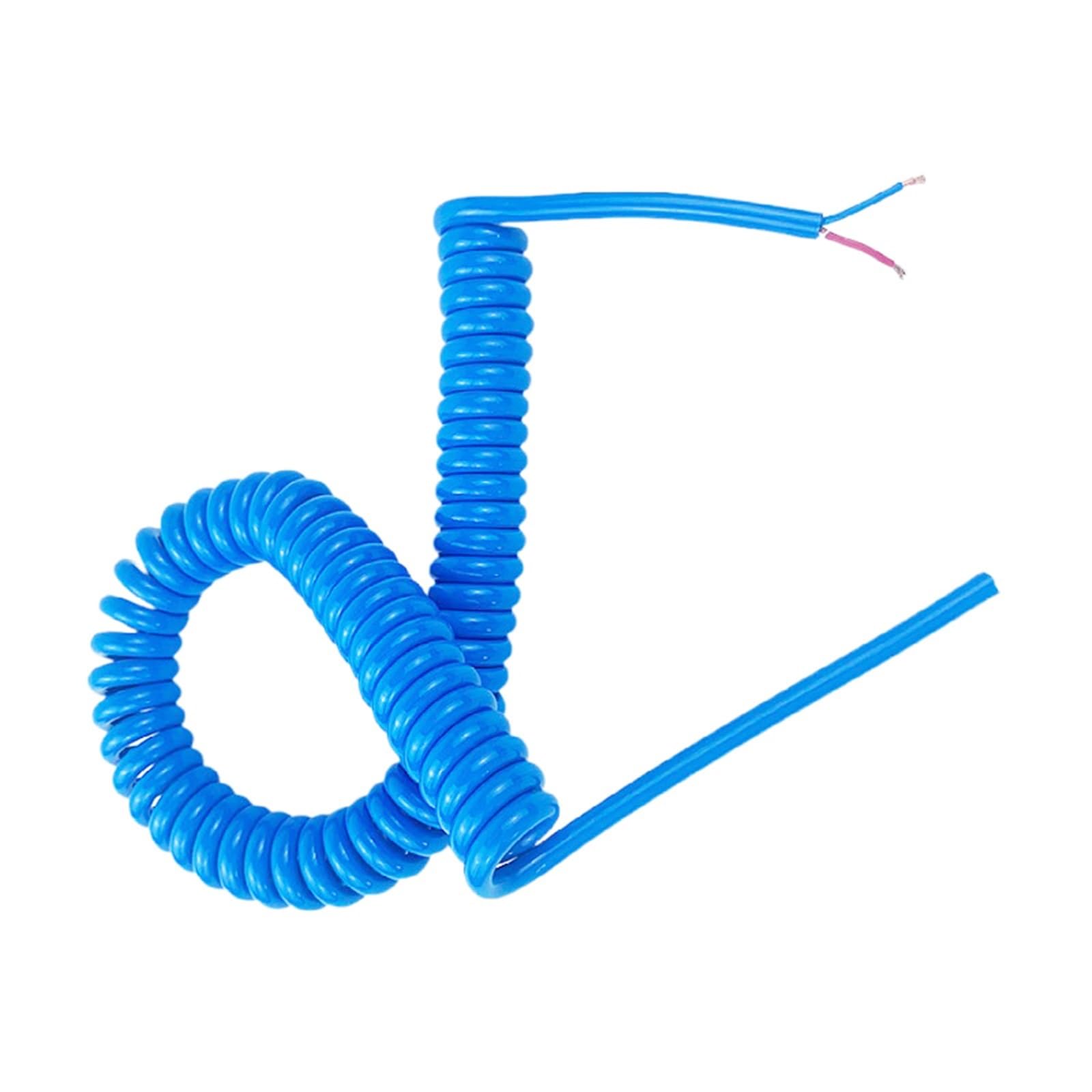 Câble spiralé bleu 15 AWG, 2 conducteurs, fil télescopique à ressort, ligne électrique extensible étirer souple(Stretch 4 meters)