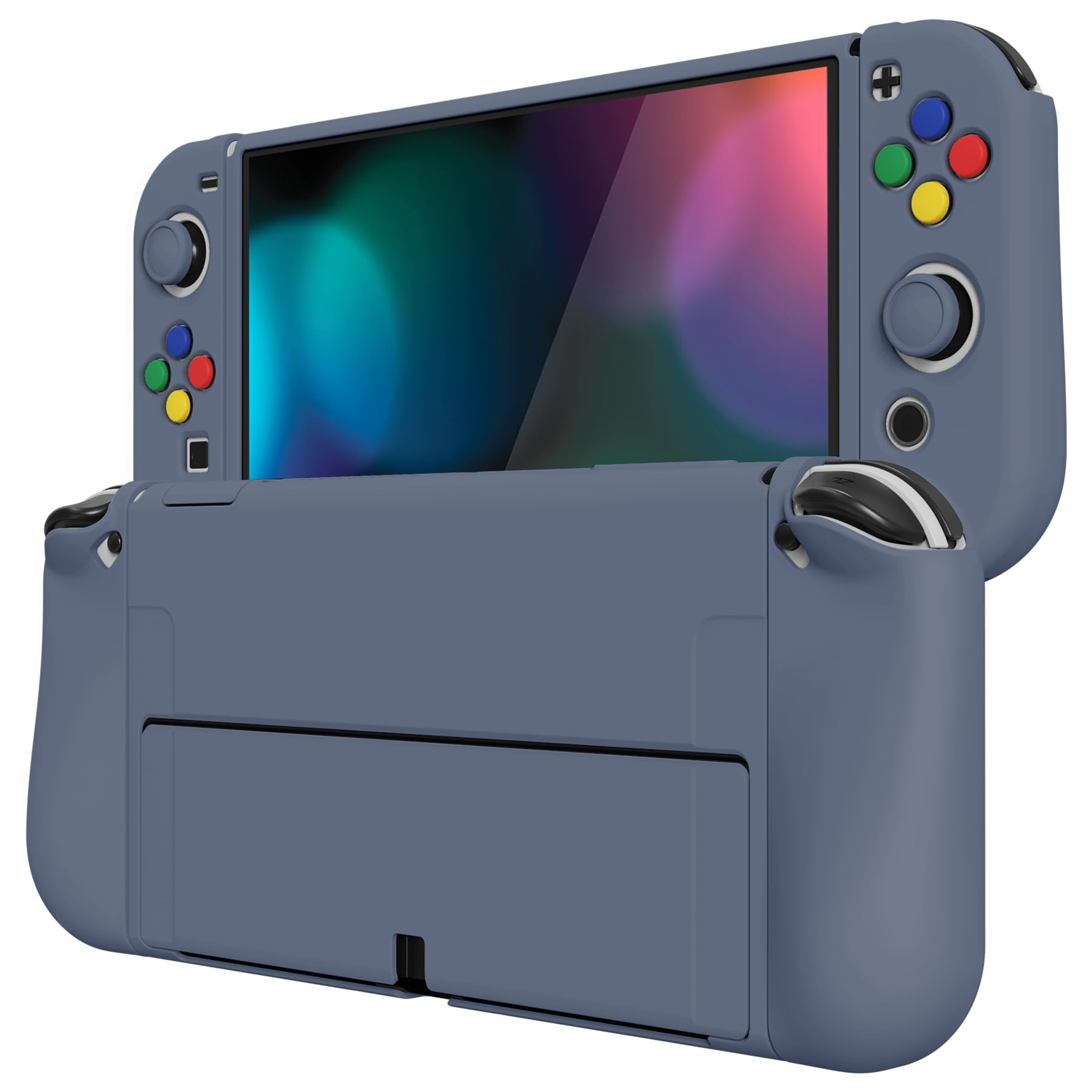 playvital ZealProtect Coque de Protection Souple Joycon pour Nintendo Switch OLED avec Capuchons pour Pouce et Boutons ABXY Direction Gris Ardoise