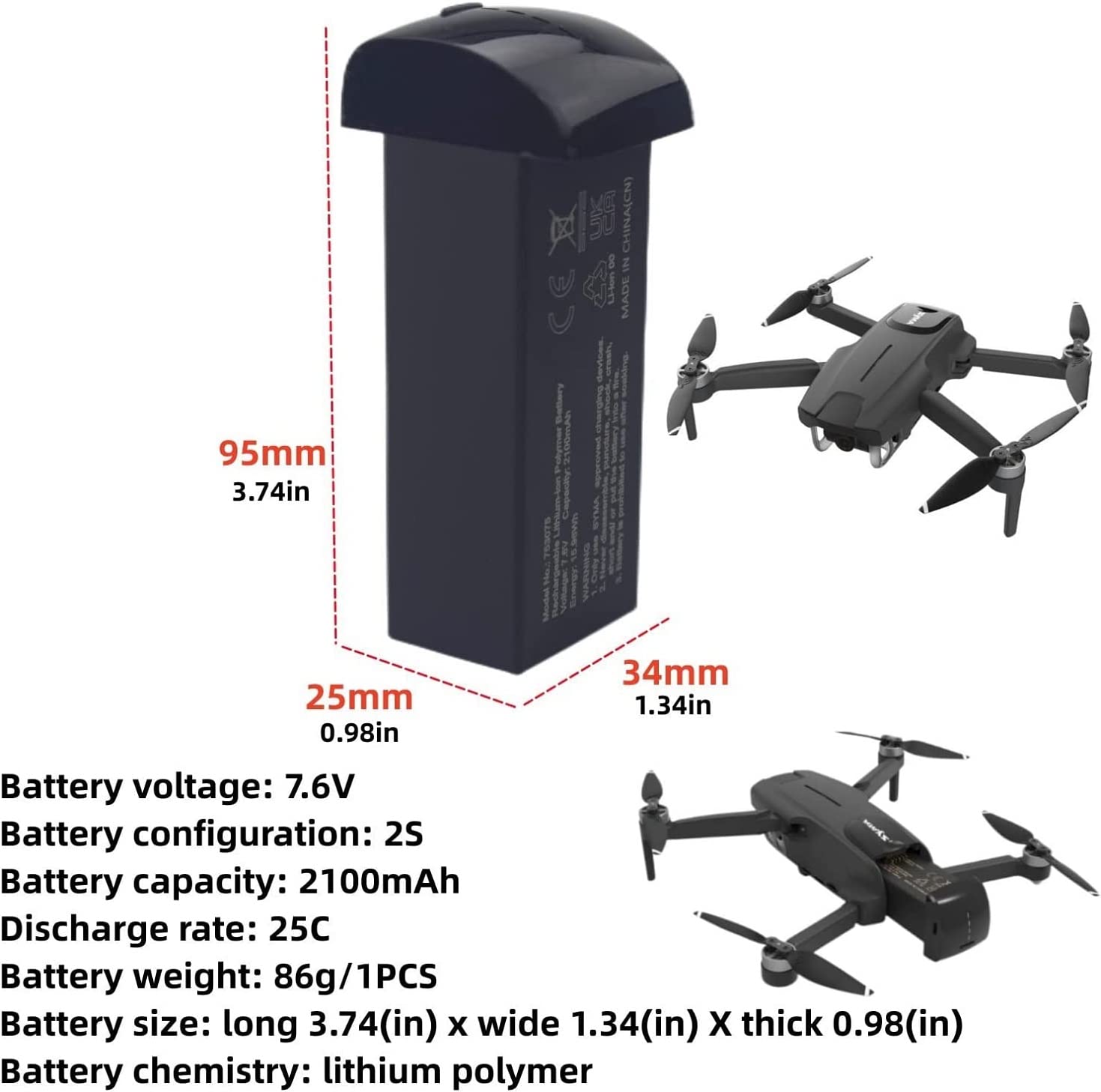 1 batería de litio de 7,6 V 2100 mAh para SYMA W3 F7MINI F11MINI batería de litio de cuatro ejes