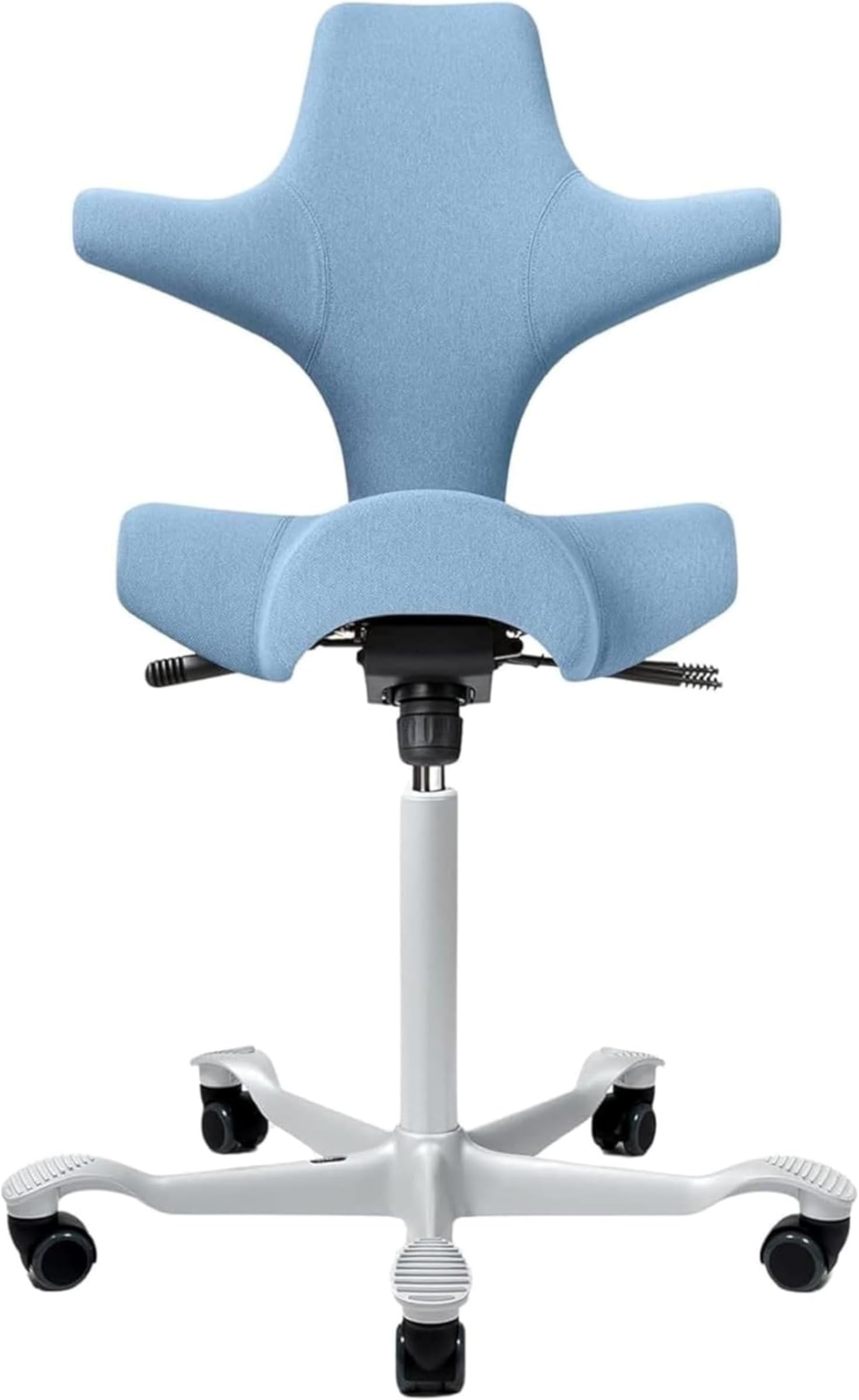 HAG Capisco Sit to Stand Chair-Silver Frame-Upholstered Light Blue Washed