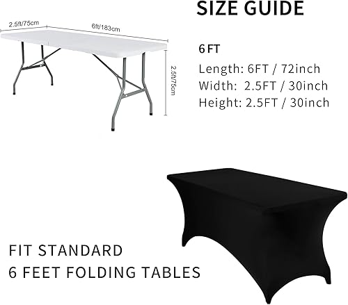 Miniatura 4 de Fokitut Paquete de 6 manteles de elastano para mesa de 6 pies, manteles elásticos universales para fiestas, banquetes, bodas y eventos, color negro