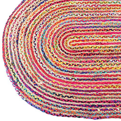 Eyes Of India - 4 X 6 Ft Colorful Oval Woven Jute Chindi Braided Area Decorative Rag Rug Indian Bohemian Accent Handmade Handwoven #TOP4