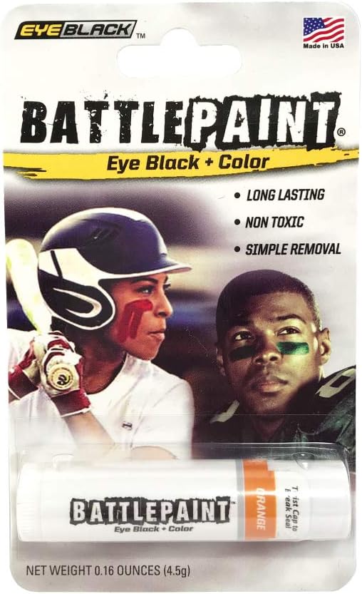 EyeBlack BattlePaint – Bright Colored Under Eye Black Grease for Pro Athletes and Super Fans – Baseball, Softball, Football – 1 Stick – Orange
