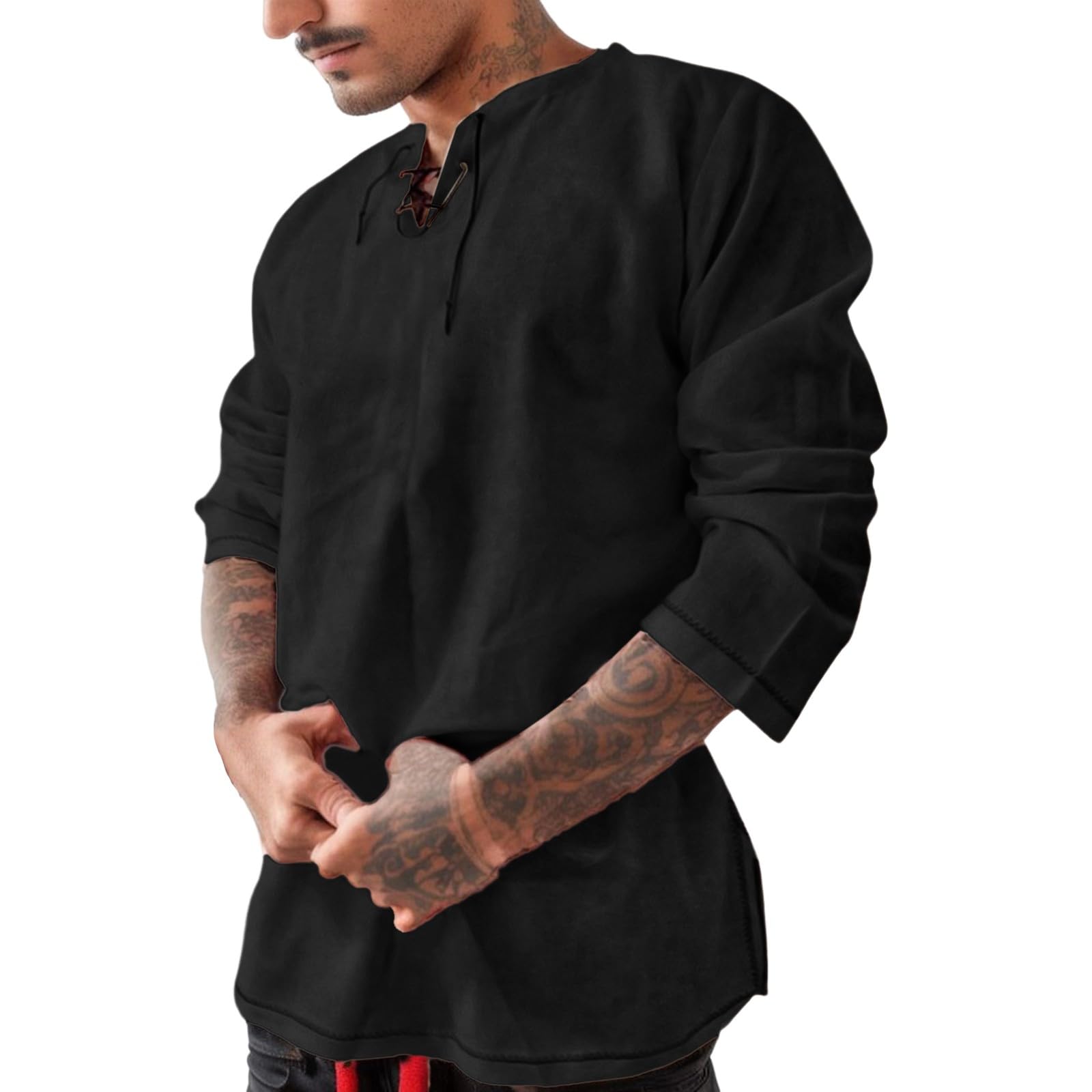 Costume Viking / Médiéval Homme - Chemise En Lin, Manches Courtes, Style Templier Ou Pirate