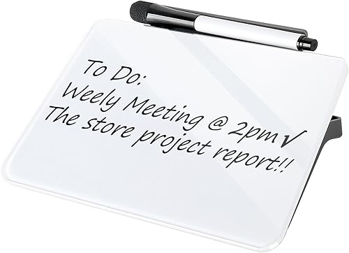 Pizarra blanca pequeña de borrado en seco para notas, pizarra blanca de vidrio de 8 x 6 pulgadas con marcador para escritorio, oficina en casa,