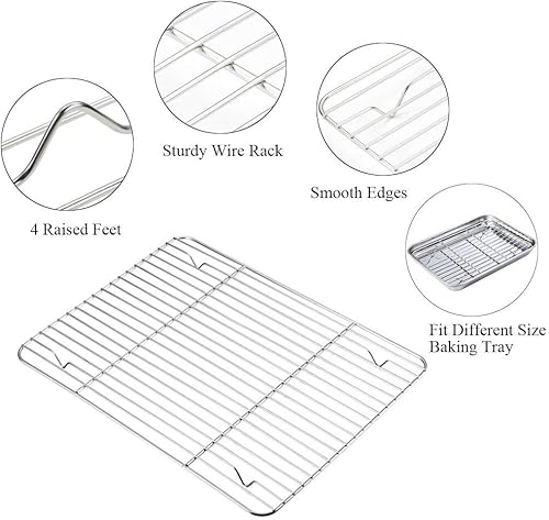 Miniatura 6 de WEZVIX - Bandeja de horno de acero inoxidable con bandeja para galletas y tostadora, 10 x 8 x 1, sin óxido y menos pegamento, grueso y resistente,