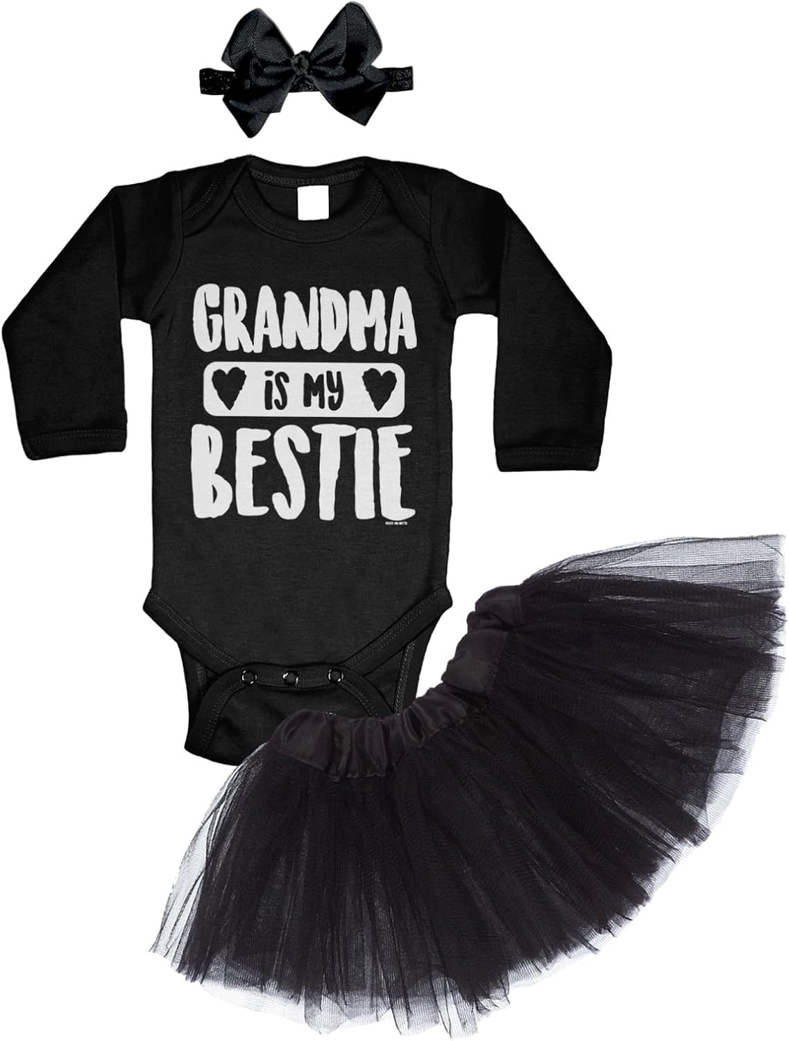 Grandma Is My Bestie - Mother's Day Baby Bodysuit + Tutu Skirt + Bow Headband Set