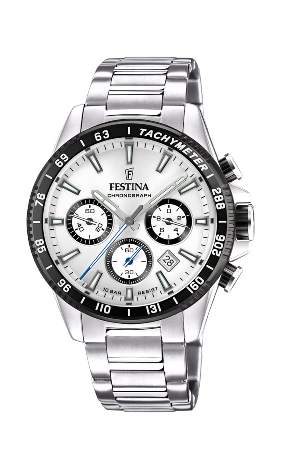 FESTINA Reloj Hombre Analógico de Acero Inoxidable 316l - Movimiento de Cuarzo - Cronógrafo - Calendario - Cristal Mineral de Alta Resistencia - Resistente al Agua 10 ATM F20560/​1 Timeless Chronograph