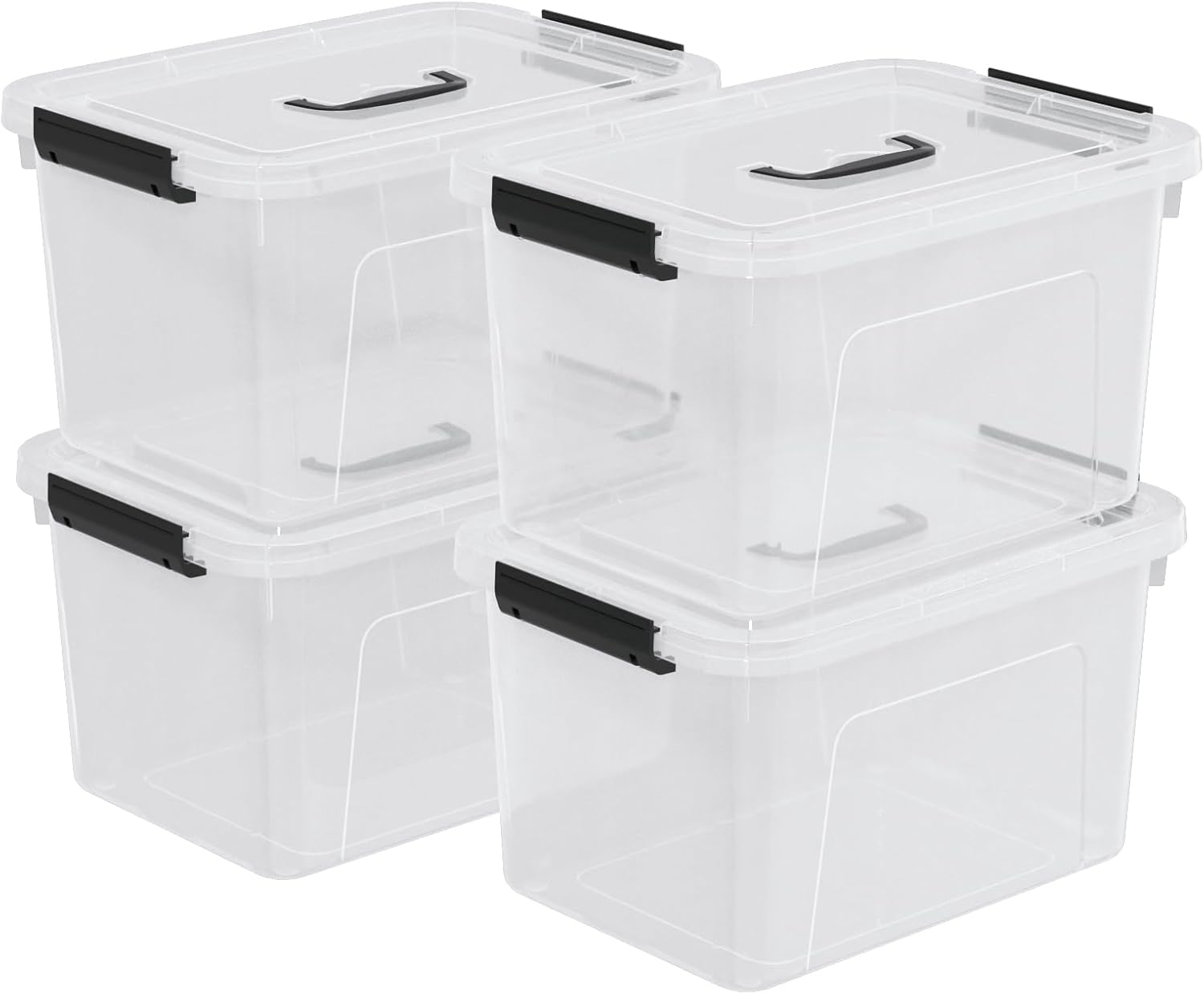 4-Pack Plastic Storage Bins Boxes Containers with Lids, 18 L Clear Latching Box with Handle