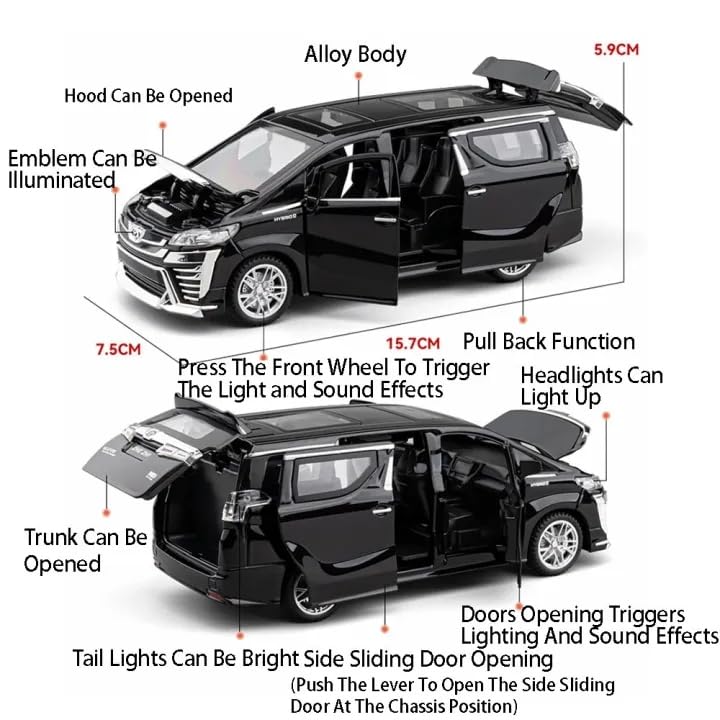 Image of Alokik Enterprise 1:32 Alphard 2021 Model Die-Cast Metal Pull Back Car with 6 Openable Doors with Sounds and Lights Toy Decoration Car Best Gift Toys for Kids【White】