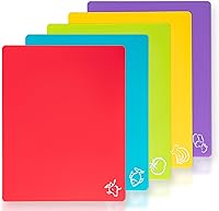 CADONO 5-Pack Flexible BPA-Free Cutting Boards with Food Icons - Non-Slip Kitchen Mats for Meat, Veggies (Red, Yellow, Green, Purple, Blue)