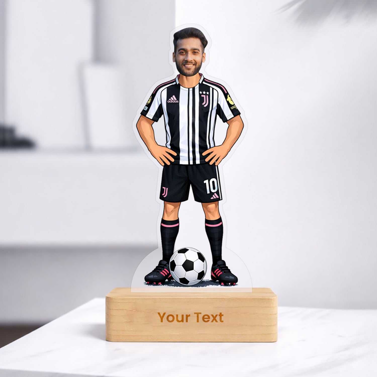 Confetti Gifts Custom Acrylic Football Caricature with Wooden Stand- Personalized Team Player Cutout, Custom Image Gift for Football Lovers, Birthday, Trophy Keepsake Décor