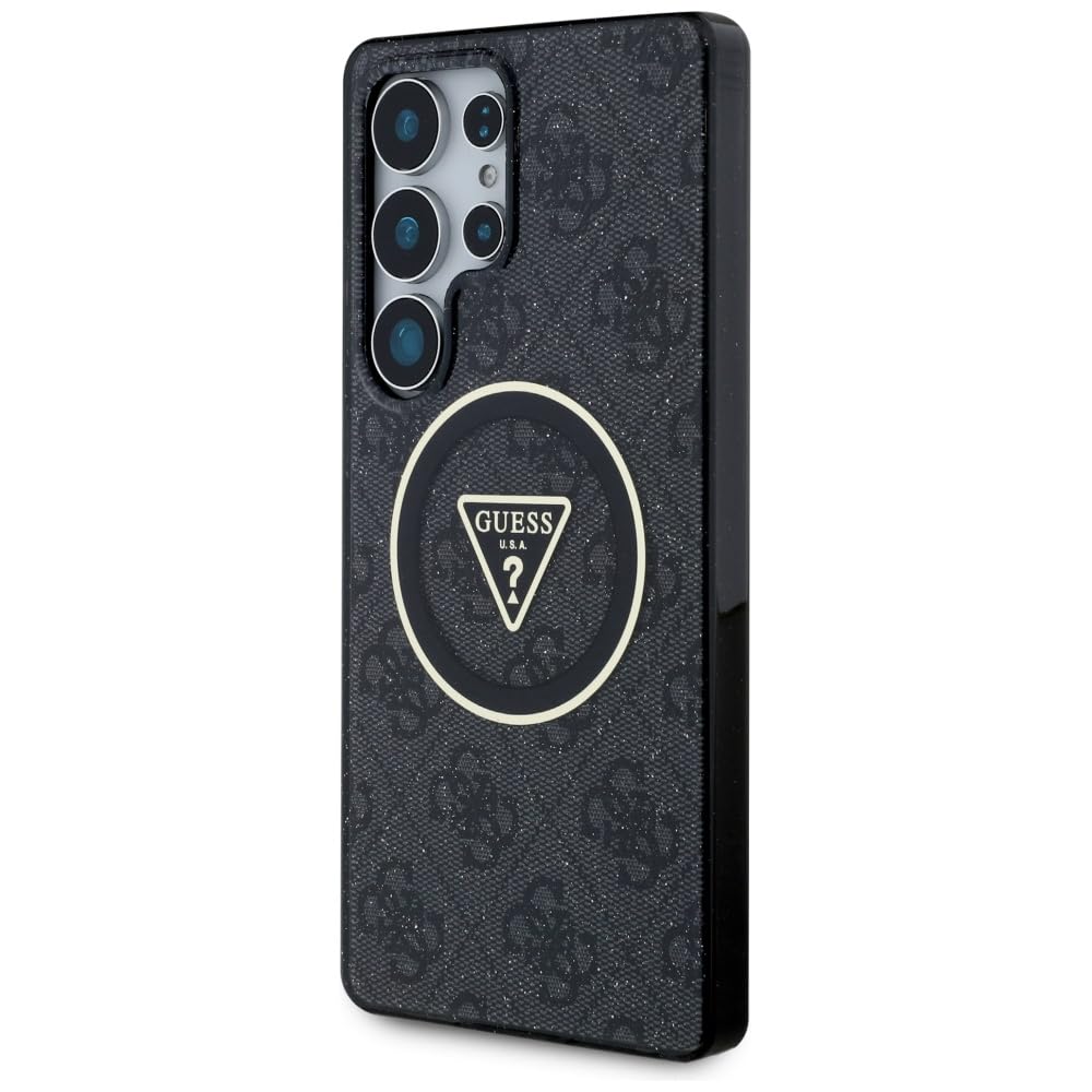 CG MOBILE Funda con licencia Guess para S25 marrón 4G Glitter Triangle Buttons compatible con MagSafe