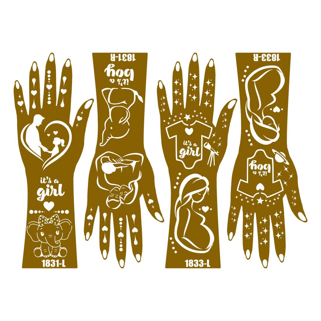 Simple Boy Or Girls Design Mehndi Stencil Sticker Combo Pack For Mother And Women-image-42