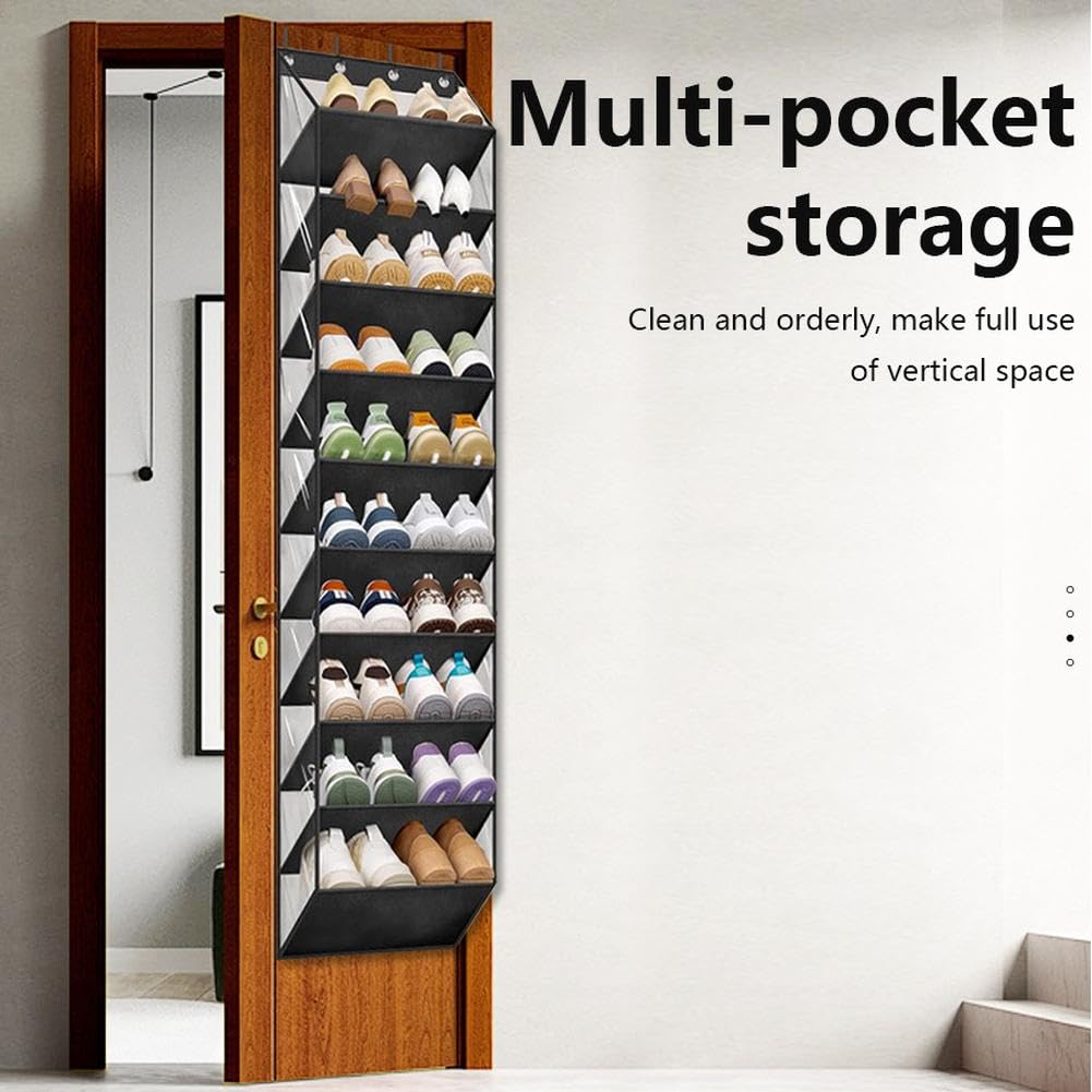 Elvaesther Over The Door Shoe Organizer, 10 Tier Hanging Shoe Rack with 4 Metal Hooks, Door Hanging Organizer for Closet, 20 Pairs, Shoe Holder Hanger for Sneakers Boots Hanging Storage Bag 10 Tier