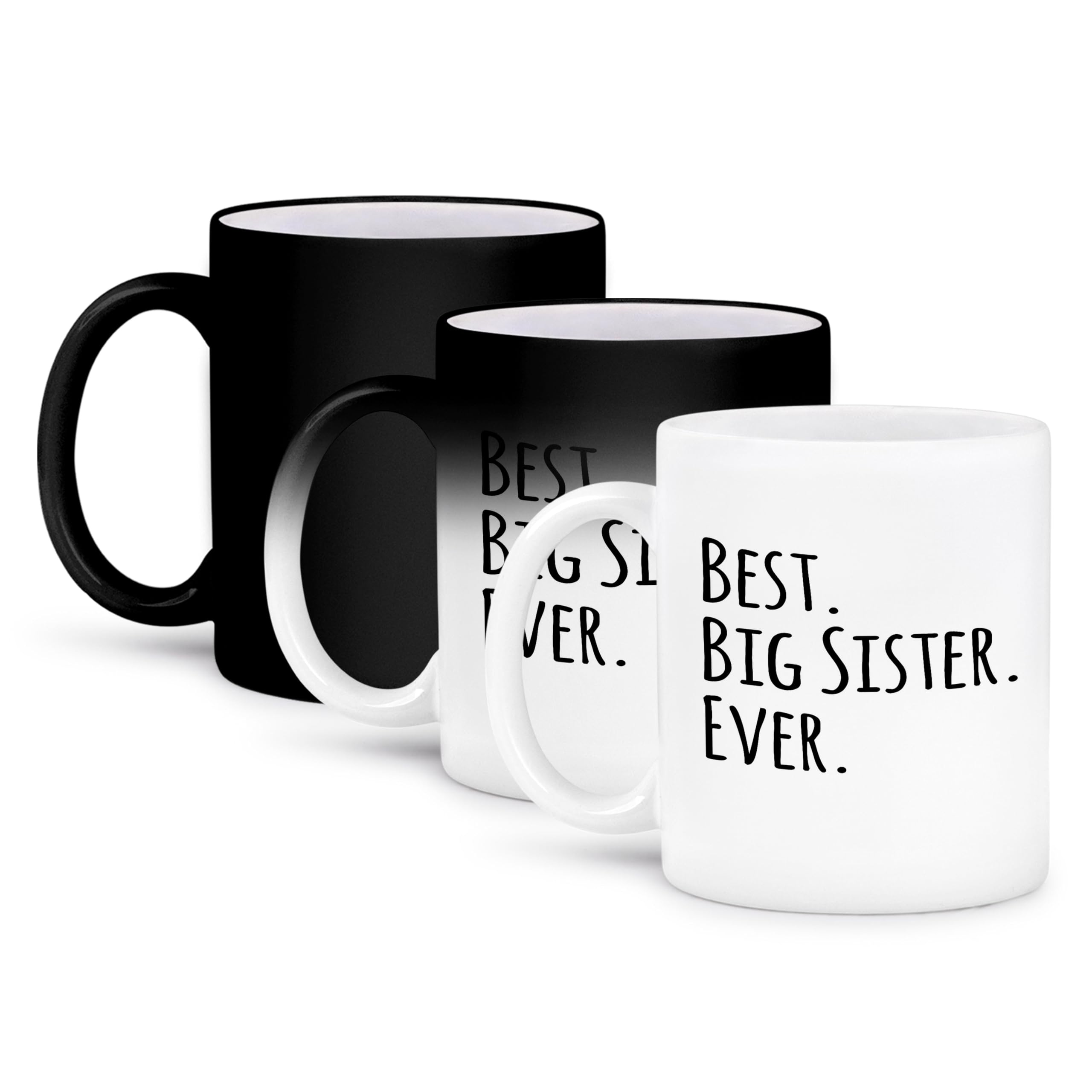 3dRose Best Big Sister Ever-Gift for Elder, Older Siblings-Black Text, Magic Transforming Mug, 11-Oz