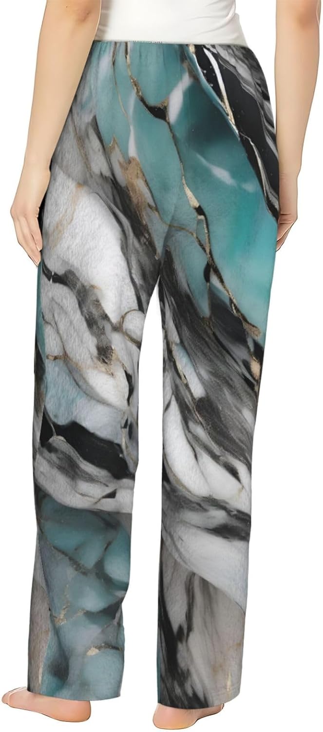 Marble Print Women'S Flannel Pajama Pants,Soft Warm Pajama Bottoms,Perfect For Holiday Lounging