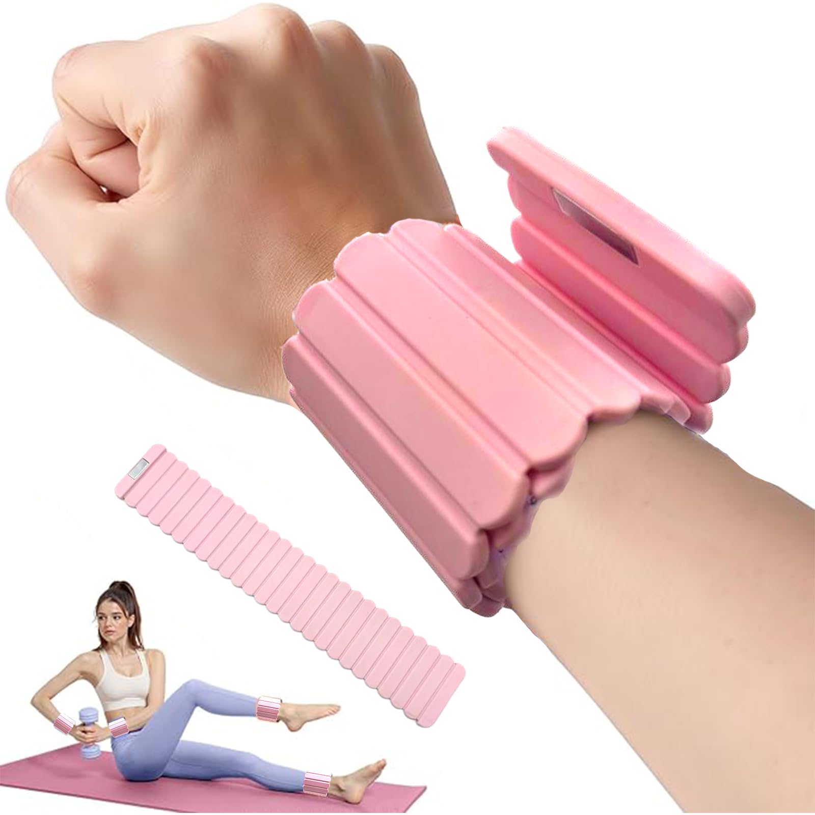 Pesas de muñeca para pilates, pesas de tobillo para mujer, pulsera magnética con soporte de peso (2 unidades (1 libra cada una), apilables, de silicona (impermeable), antideslizantes, fáciles de