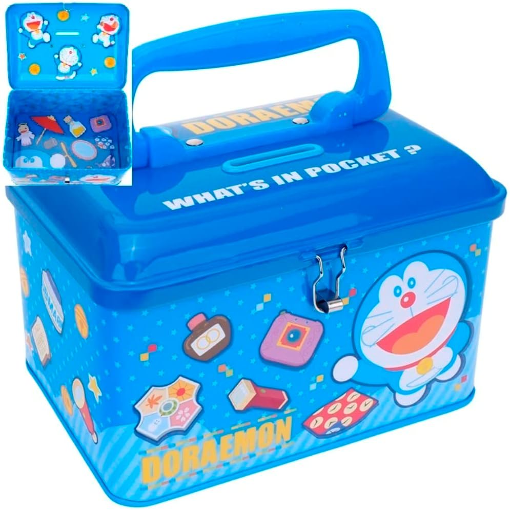 Doraemon Robot Cat Money Coin Bank Kids Saving Box Case with Lock