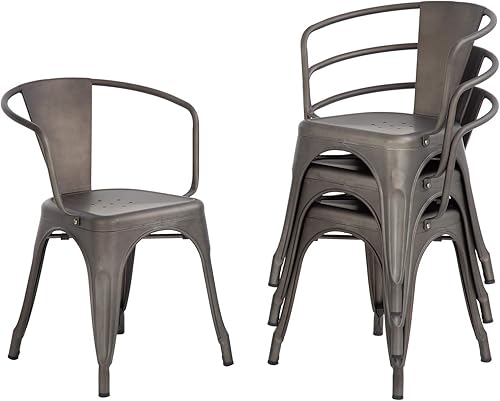 FDW Juego de 4 sillas de comedor de metal para interiores y exteriores, sillas de cocina de 18 pulgadas de altura de asiento, silla de restaurante,