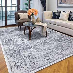 Keeko 4×6 Area Rugs for Living Room, Grey Fluffy Vintage Rug Soft Indoor Low Pile Washable Bedroom Floral Rug Carpet Non Slip Accent Distressed Print Rugs for Kids Dorm Dinning Office Room Decor