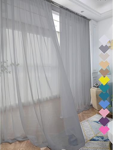 Cortinas traslúcidas para la ventana de color gris, 2 paneles de 95 pulgadas de largo, con bolsillo básico para la barra de la cortina, para la