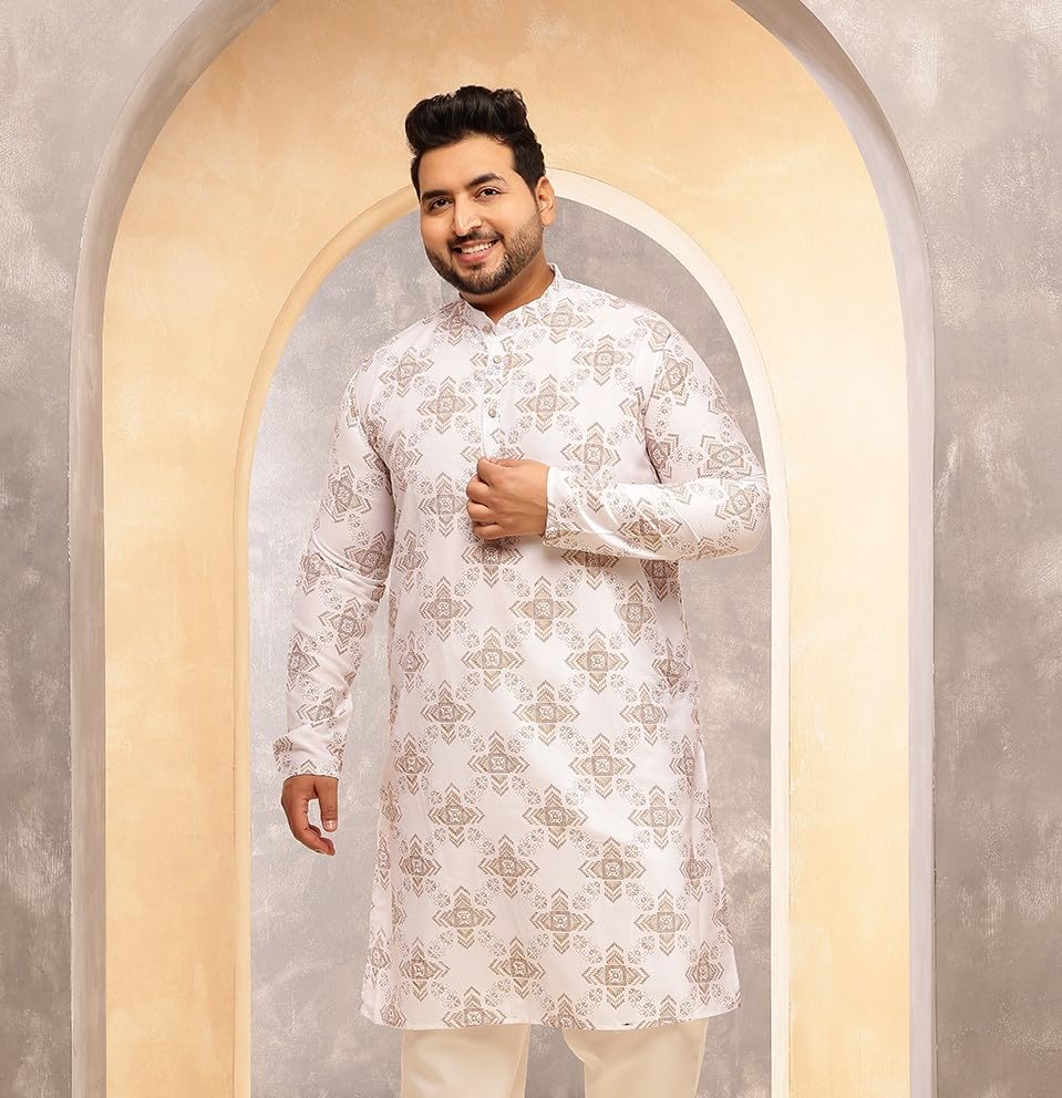 Image of SOJANYA Plus (Since 1958) Men's Cotton Linen Printed Long Kurta