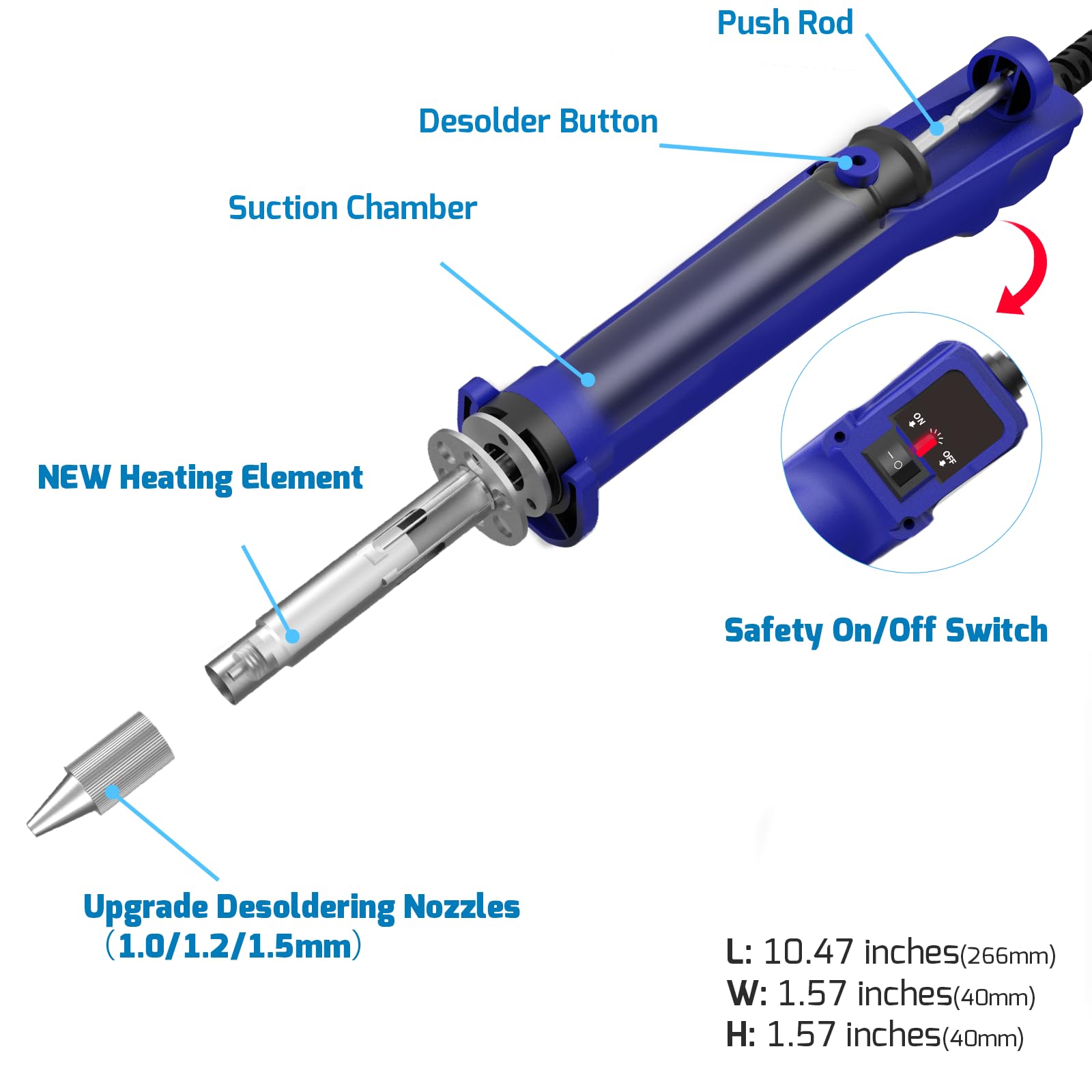 WEP 929D VI Pompe a dessouder électrique 180W avec stabilisation de la température, pompe à dessouder amovible et 3 buses, fonction de pompe intégrée(EU)