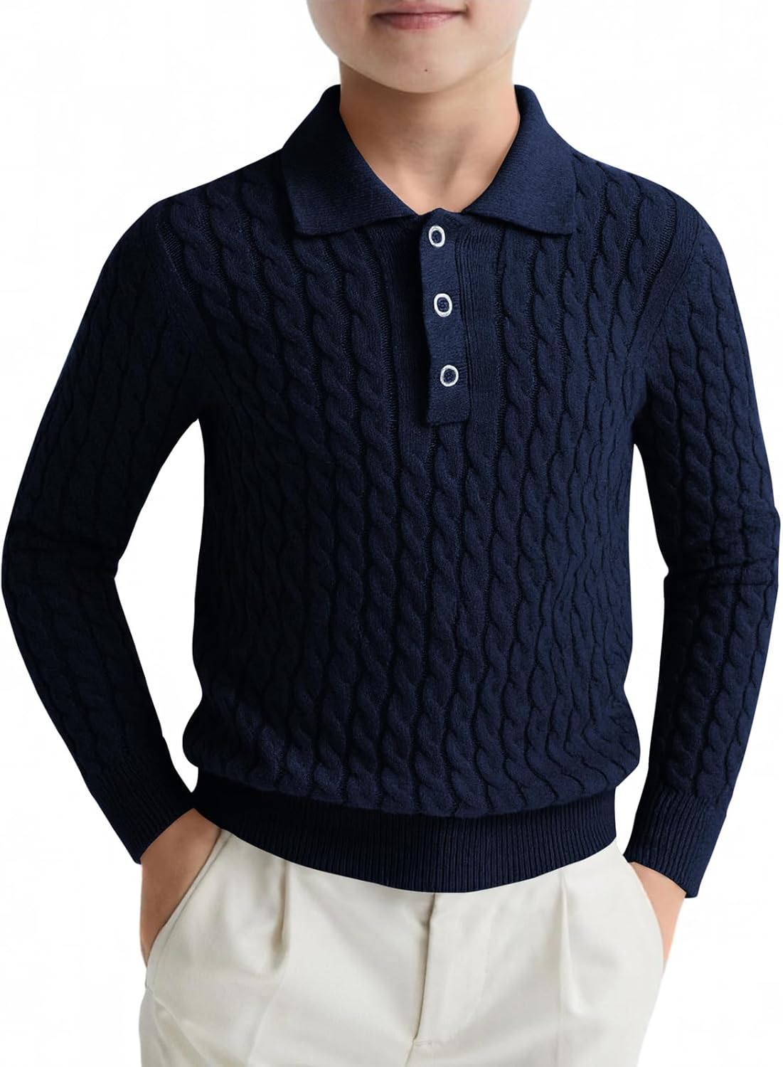 Haloumoning Boys Cable Knit Polo Shirt Kids Long Sleeve Sweater Fall Fashion Clothes 5-14 Years