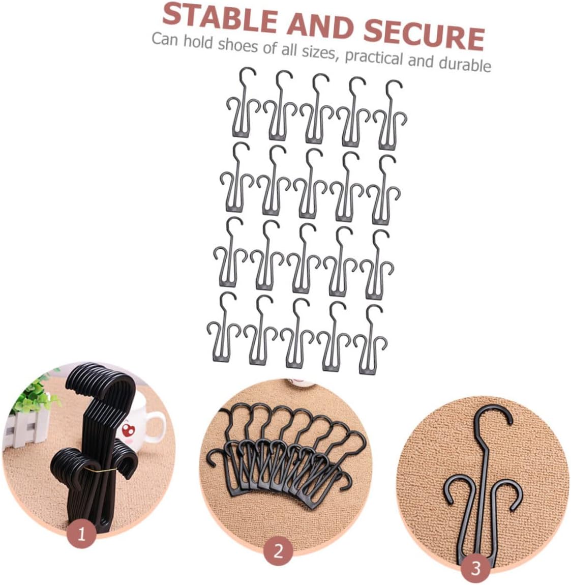 Cabilock Hanging Shoe Hangers 20 Pcs Plastic Shoe Organizer Hooks for Closet Storage Travel Drying Rack Space Saving Racks