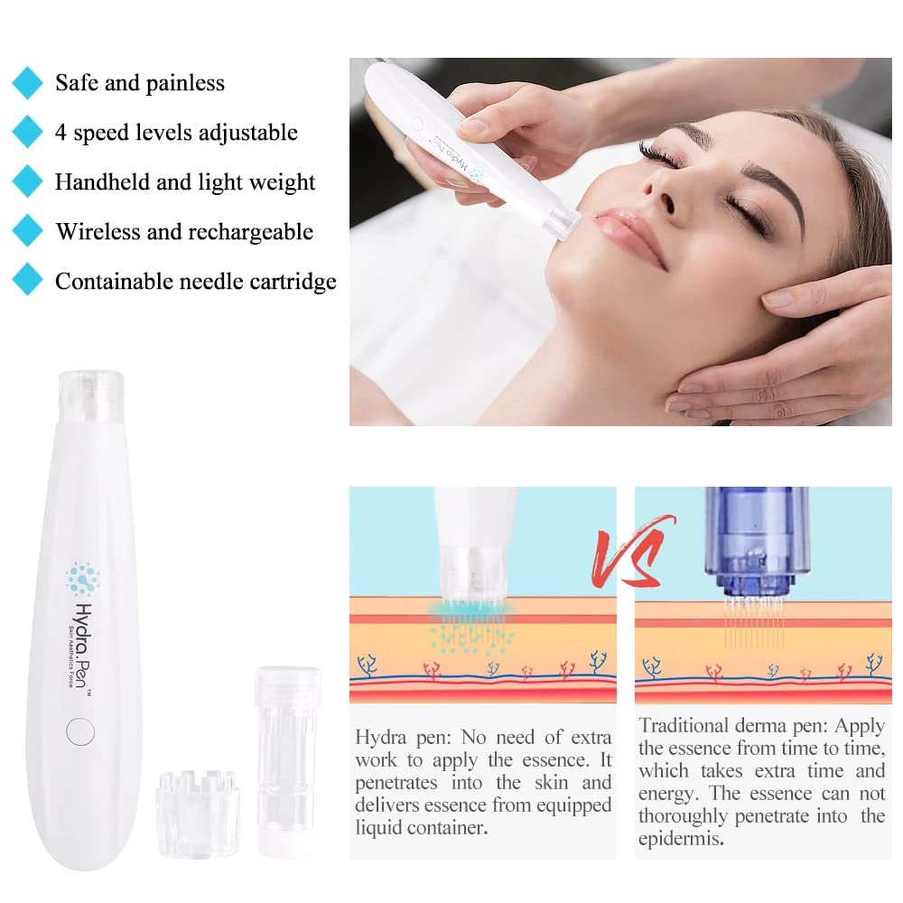 Pluma de Microagujas Eléctrica Hydra Pen H2 Dermapen Cuidado de la Piel Automático Aplicador de Suero Herramienta Antienvejecimiento con 5 Cartuchos de Agujas