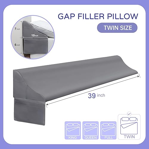 Vista 19 de Vekkia Almohada de cuña de cama Queen para espacio de cabecero, relleno de espacio de cama de 0 a 6 pulgadas con soporte de espuma firme y bolsillos