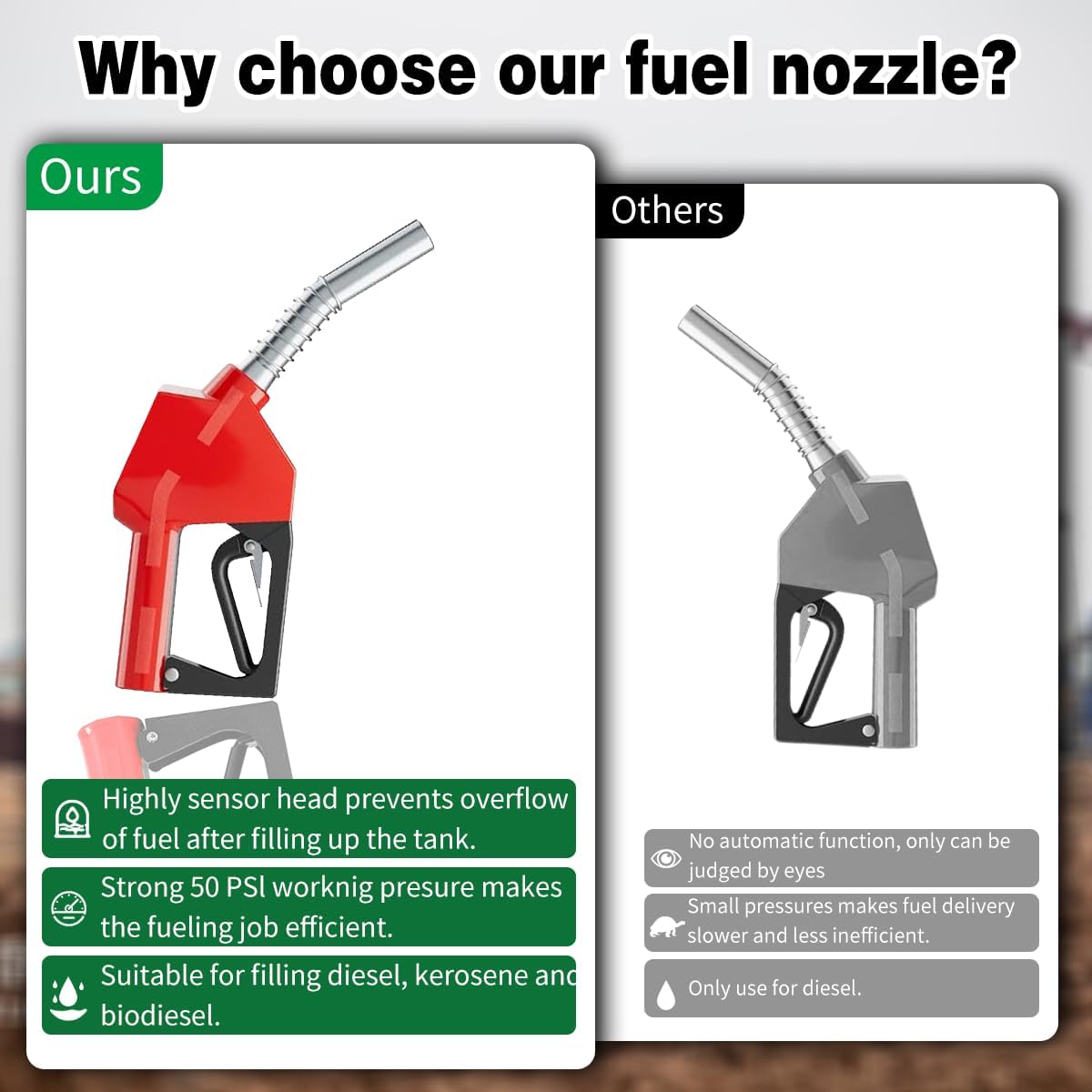 1" NPT Automatic Fuel Nozzle Auto Shut-Off Fuel Nozzle High Flow Car Fuel Filling Nozzle Used for diesel,gasoline,kerosen (Red 1" Fuel Nozzle, Swivel, 1 Inch)