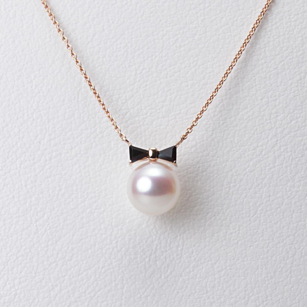 Japanese 7.5mm Akoya Cultured Pearl with Onyx Pendant Necklace for Women with 18K Rose Gold | Lovely Design Excellent Gift | Pearl Necklace - Image 3
