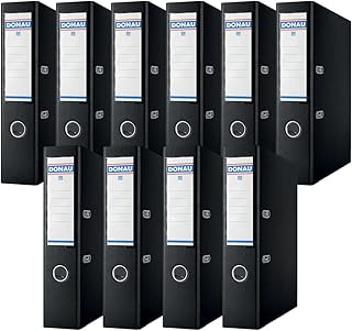 Donau Premium Ordner Breit 10er Pack/DIN A4 / 7,5 cm / 10 Stück/Schwarz/Kunststoffbezug PP/Carton Papier Schlitzordner Büroordner Aktenordner Ringordner/Grünen Punkt