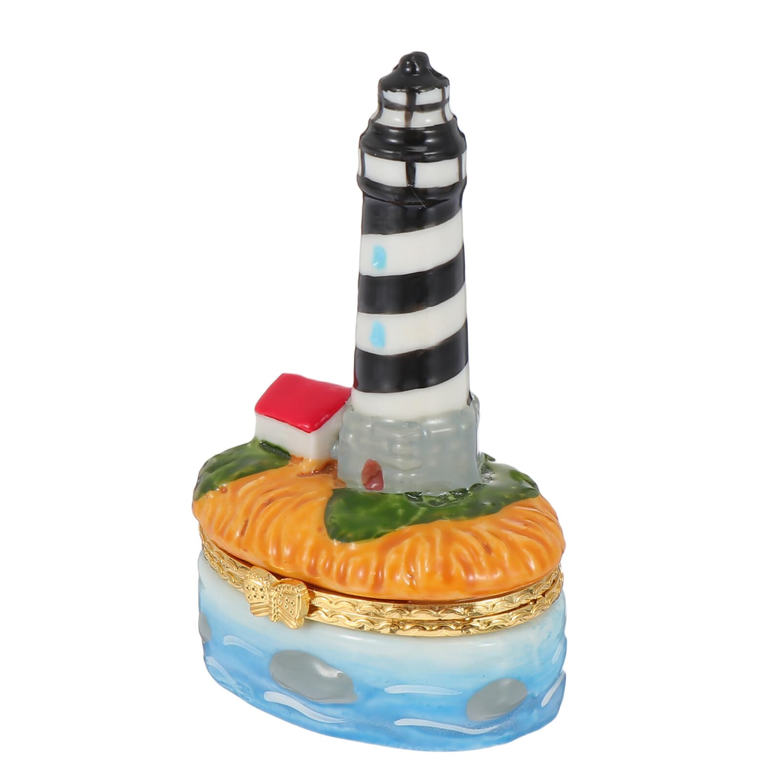 LuxshinyLuxshiny Hand Painted Enamel Trinket Box Lighthouse Statue Hinged Jewelry Organizer Collectible Ring Holder Jeweled Treasure Keepsake Box for Nautical Coastal Beach Decor