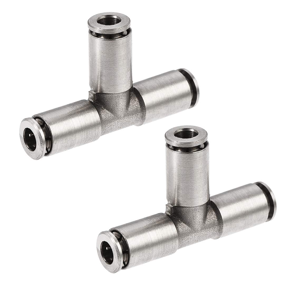 sourcing map Tee Push to Connect Tube Fittings 4mm OD Push Lock Nickel Plated Copper 2Pcs