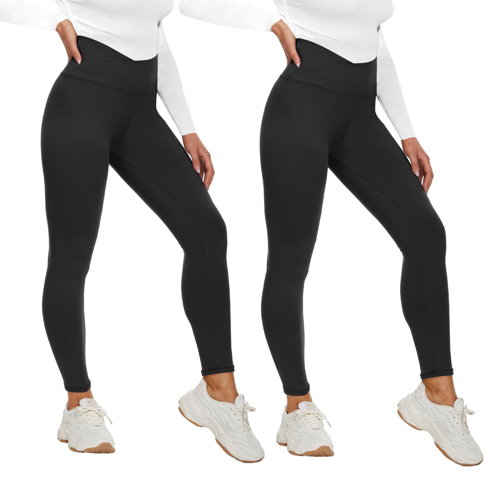 AMIYOYO 2er Pack Leggings für Damen High Waist Leggins Blickdicht Elastische Bauchweg Hosen Weiche Sporthose für Yoga Fitness Outdoor Freizeit