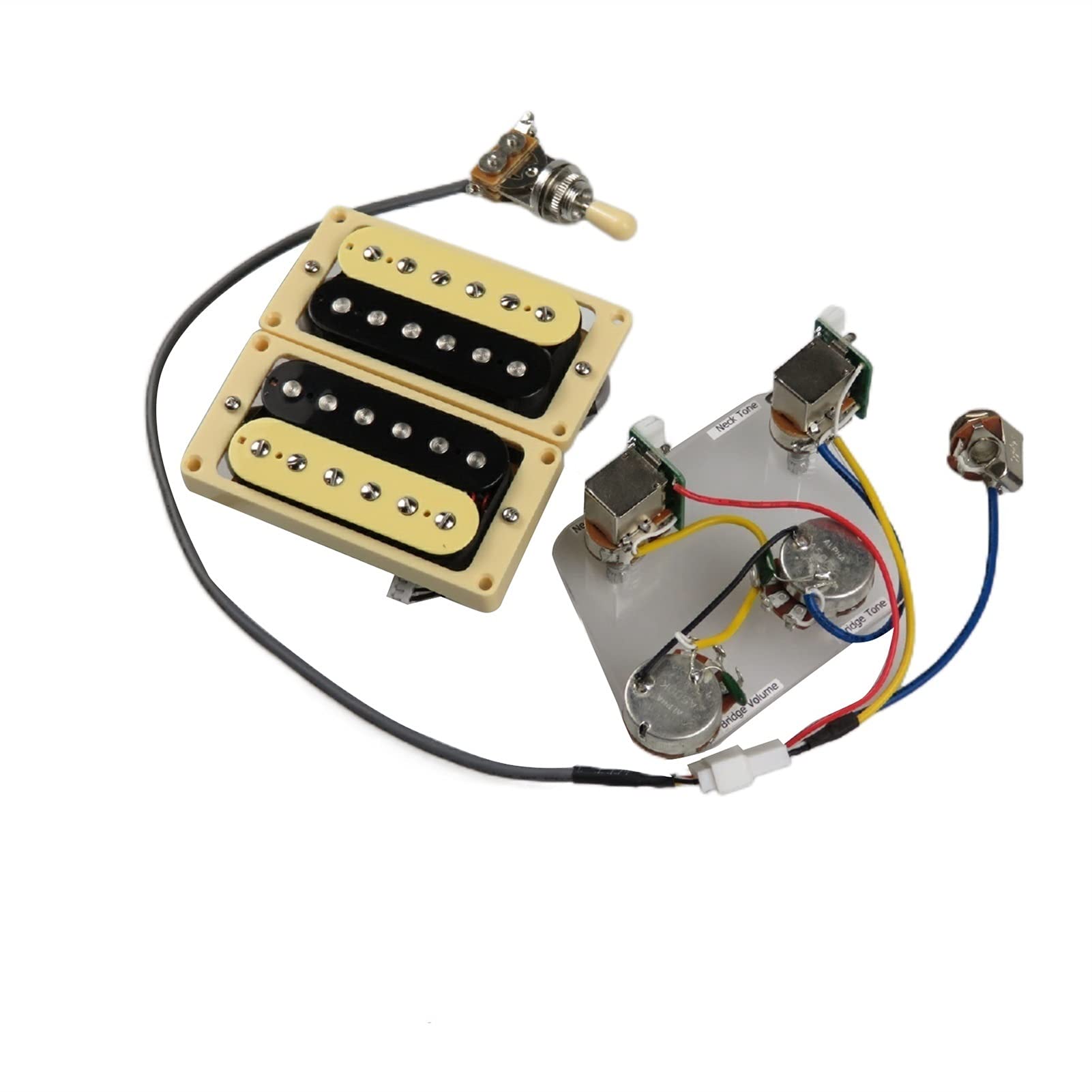 Pickups De Guitarra Humbucker Pickups Cuello Y Puente Pickup 4c Cableado Arnés Push-Pull Single Set para Gibson Epiphone Guitar Pastilla de Doble Bobina (Color : Zebra Yellow Frame)
