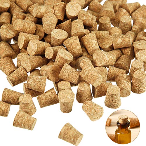 350 Pieces Small Cork Plugs Mini Glass Bottles Cork Tops Mini Cork Stoppers Tapered Cork Bottle Plugs for DIY Craft Projects (0.4 x 0.3 inches)