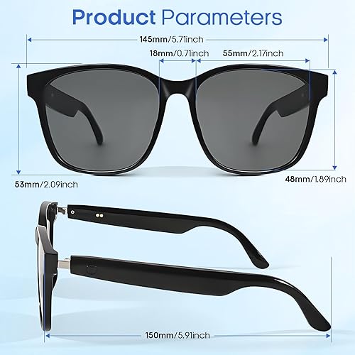 Miniatura 8 de Lentes inteligentes Bluetooth para auriculares inalámbricos inteligentes, lentes de sol para hombres y mujeres, micrófono integrado y altavoces de